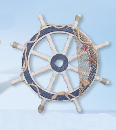 Decorative Whitewashed Wooden Ship's Wheel- 24"
