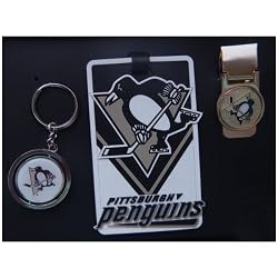 Pittsburgh Penguin Spinning Keychain,Luggage ID Tag and a Brass Money Clip