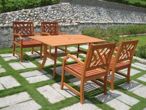 VIFAH V187SET2 Outdoor Wood 5-Piece Dining Set, Natural Wood Finish, 59 by 36 by 29-Inch