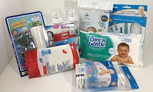 Baby Essentials Gift Set - with NUK bottles and wipes, Tootsie Baby Grooming Kit, Clean-up Wipes, Disney Disposable Bibs, Bath Buddiez Toy Holder (9 piece bundle) (Pink)
