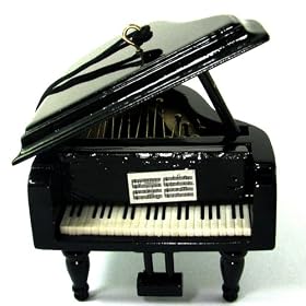 BLACK GRAND ORCHESTRA PIANO CHRISTMAS ORNAMENT / FIGURINE