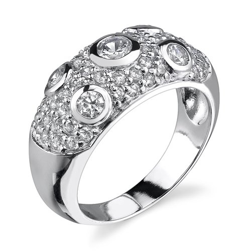 Sparkling wonder: Sterling Silver Rhodium Finish Designer Inspired Size 8 Eternity Ring with Bezel Set Cubic Zirconia