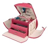 Olivia Mele & Co. Rounded Purse Style Croco Faux Leather Jewelry Box in Raspberry