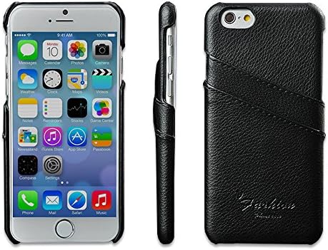 Leater iPhone 6 Plus case Genuine Leather iPhone 6/6s Plus case with Slots for ID/bank cards - Perfect Slim Fit Luxury Cases cover[Black]