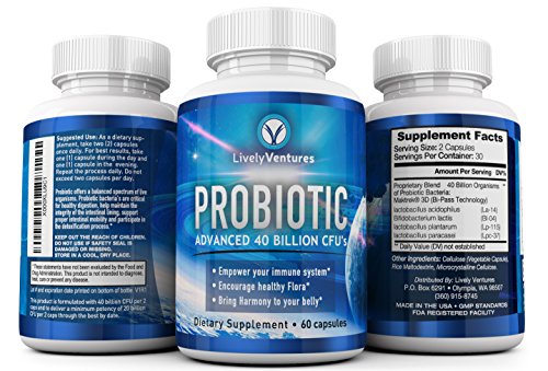 Lively Ventures 40 Billion CFU 4 strain Advanced Probiotic Supplement the Best Probiotic for Men and Women 60 Vegetable Capsules of Highly Potent Viable Live Microorganisms