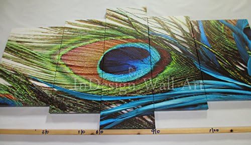 Indesign Wall Art *Peacock Feather* Modern Home & Office Decor - Top Quality Canvas Print Set of 5 - Stretched & Ready to Hang - Big Size 68x36x1 Inches / 170x90x2.5 Cm - Multiple Sizes Available on Request - Satisfaction Money Back Guarantee