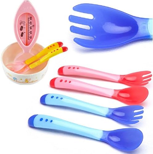 Sensing Thermal Feeding Spoon Baby Kids Weaning Silicone Head Tableware Red