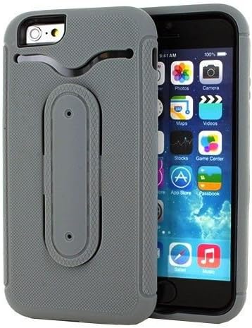 Optionz Rugged Hybrid Dual Layer Case Cover with Kickstand + Credit Card Holder for iPhone 6 4.7 " "Shock and Impact Resistant" (Grey)