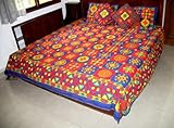 Hand, Block Printed, Multicolored Bedspread Set - Kantha Embroidery - Aura