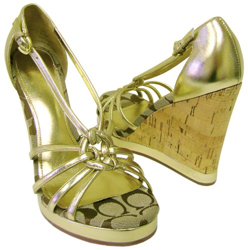 Coach Gold Signature Joslin Wedge Sandals Shoes