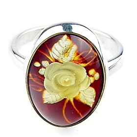 Certified Genuine Baltic Amber and Sterling Silver Cameo Ring
