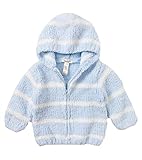 C-Princessベビー コート アウター ジャケット ジャンパー 子供服 フード付き 赤ちゃん 新生児 女の子 男の子 ボーダー柄 秋冬用 (95, Iライトブルー*ホワイト)