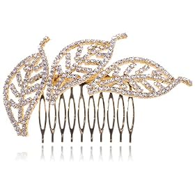 Golden Genuine Crystal Rhinestone Leaf Trio Fashion Jewelry Hair Clip Comb: Jewelry