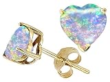 3.00 cts 14K Yellow Gold Plated 925 Sterling Silver Heart Shaped Created Opal Earring Studs