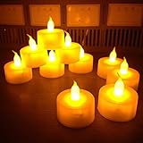 12 Battery Operated LED Tealight Candles Flameless Heatless Faux Wedding Holiday Christmas Thanksgiving Party Light Dozen