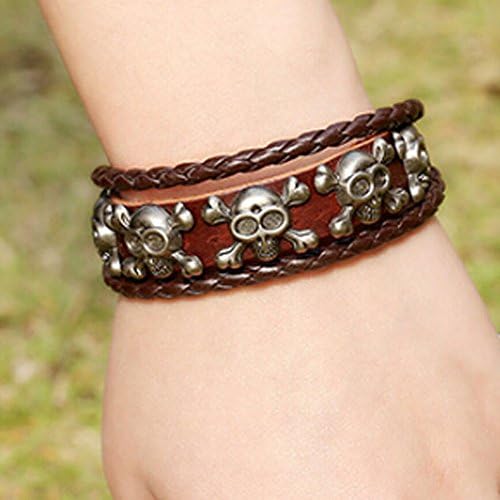 Pu Leather Skull Adjustable Triple Band Bracelet Fashion Jewelry