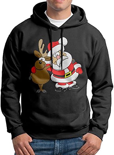 CSECGAR Santa Claus With Deer Men's Pullover Hooded Sweatshirt M Black