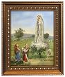 Our Lady of Fatima in Wood Frame with Golden Trim, 11.25" x 13.25" - MADE IN ITALY