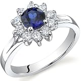Ornate Floral 0.75 carats Sapphire Ring in Sterling Silver Rhodium Finish Size 5 to 9