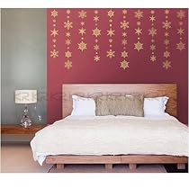 Christmas Holiday Time Reusable Wall Decoration Stickers - Ornate Glittery Golden Snowflakes