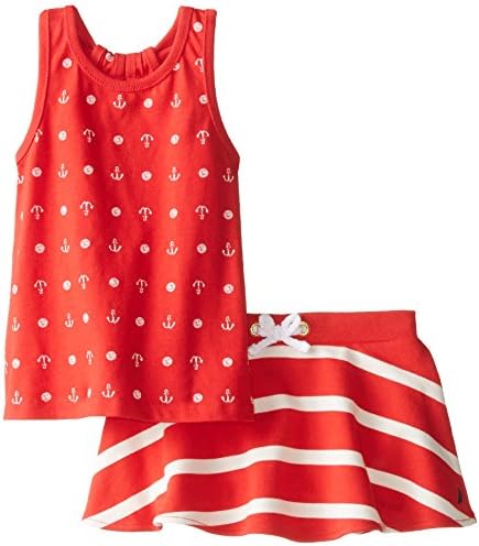 Nautica Baby Girls' Printed Tank Top and Striped French Terry Skirt Set, Red, 18 Months