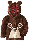 Boys Rock Baby-Boys Infant Plush Hoodie Bear Plaid, Brown, 18 Months