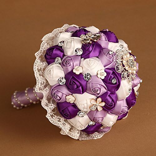 Lace Satin Brooch Wedding Bouquet For Bridal Holding Flowers Purple And White