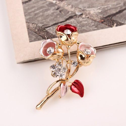JADE Olines classic Fashion Brooches Golden Plated Flashing Rhinestones Crystals Pearls Red Flower Leaves Brooches Pin Clips