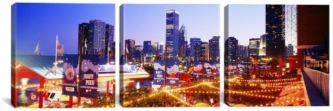 Fashion Stylish 3-Piece Navy Pier Chicago IL by Panoramic Images Canvas Art Print, 48 by 16-Inch