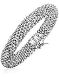 Sterling Silver Rounded Motif Mesh Bracelet with Rhodium Plating