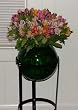 Round Green Glass Gazing Globe Vase Wrought Iron Plant Stand