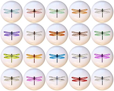 Set of 20 Ceramic Knobs - Dragonflies in Color