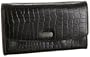 Leatherbay Women's Croc-Embossed Accordion Wallet,Black-Cognac,one size