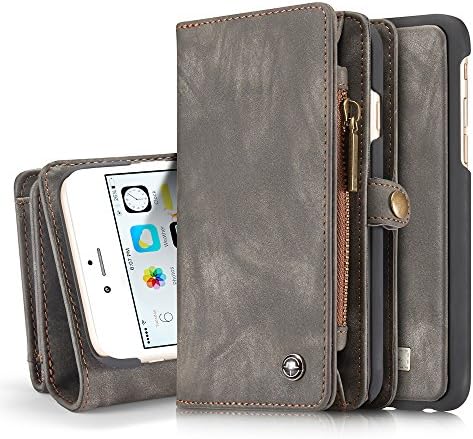 iPhone 6S Plus Case,iPhone 6 Plus Case,NERVX Cowhide Leather Wallet Cover Case,[Zipper Wallet] Detachable Magnetic Hard Case,14 Card Slots for iPhone 6 Plus /6S Plus 5.5" (Dark grey)