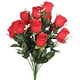 17" Elegant Silk Roses Wedding Bouquet Red #23