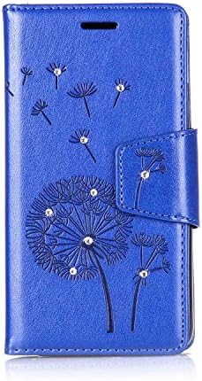 Lenovo Vibe C A2020 Case, Embossed Pattern PU Leather [Bling Crystal] Stand Flip Folio Wallet Cover with a lanyard for Lenovo Vibe C A2020 (Blue)