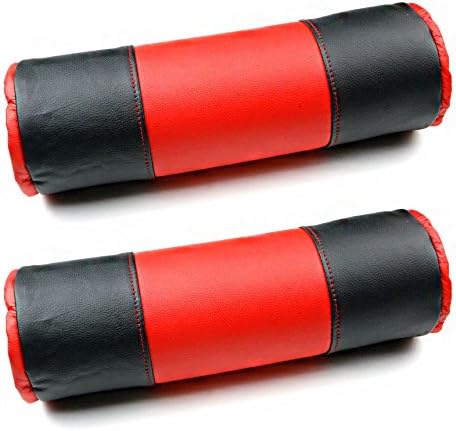 Genuine Leather Car Seat Neck Pillow [Black + Red : 2EA] Auto Headrest Neck Cushion