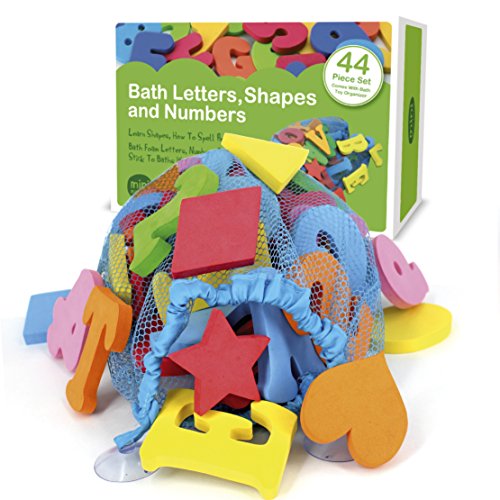 44 Piece Set Foam Bath Letters and Numbers With Bonus Shapes. Mesh Bath