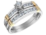 Diamond Engagement Ring and Wedding Band Set 1/3 Carat (ctw) in 10K White and Yellow Gold