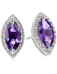 Sterling Silver Amethyst and Diamond Marquise Stud Earrings (1/10 cttw, I-J Color, I3 Clarity)