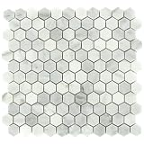 CARRARA (CARRERA) HEXAGON 1" HONED MARBLE MOSAIC TILE