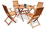 VIFAH V412SET1 Outdoor Wood 5-Piece Dining Set - Natural Wood Finish - 40 by 40 by 29-Inch