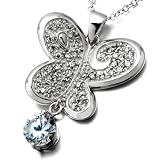 Pugster Clear Crystal Butterfly Dangle Sterling Silver Pendant Necklaces Jewelry For Women
