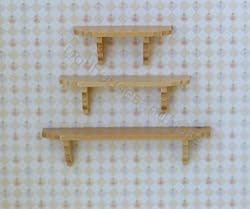 Dollhouse Miniature Set of 3 Oak Wall Shelves