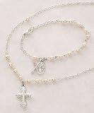 Silver Plated Pink Pearl Necklace and Bracelet Gift Set First Communion Girl