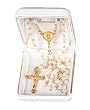 Baptismal Rosary - 3mm Oval Imitation Mother of Pearl Beads - 15" Chain - Gold Plated - MADE IN ITALY - Gift Box Included