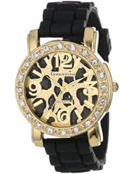 Cerentino Womens CR105-BLK  Black Silicone Rubber Leopard Print Dial Watch