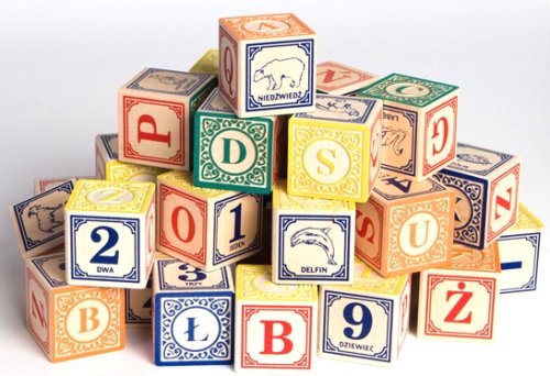 Childrens Toyshop  Toys : 32 embossed wood Polish language alphabet blocks