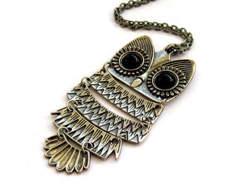 Alloy Metal Acrylic Diamond Owl Pendant Necklace