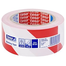 Tesa Red And White Hazard Warning Floor And Lane Marking Tape, 50 mm x 33 m